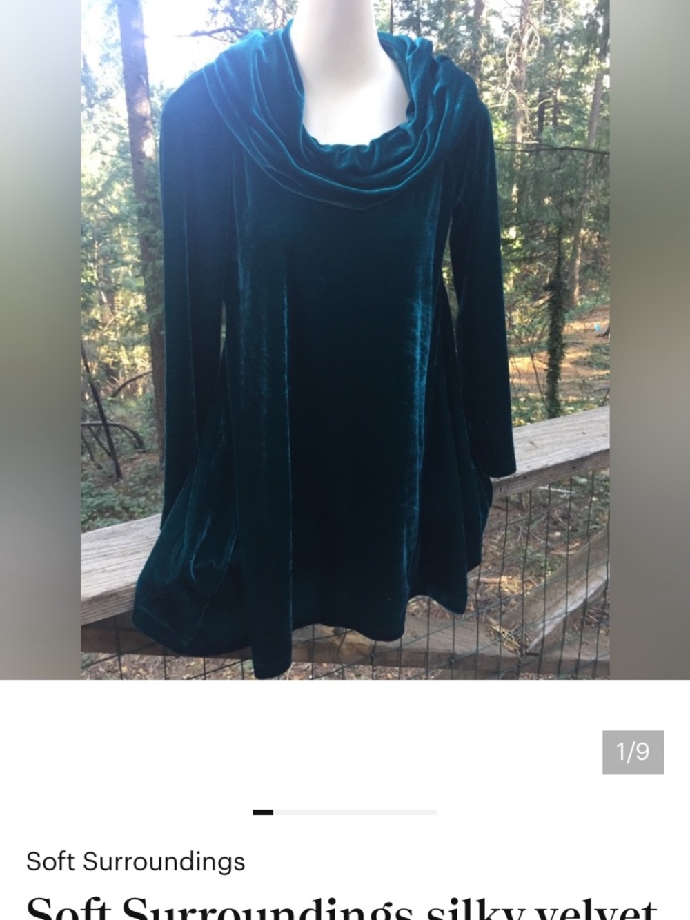 Soft Surroundings Teal Velvet Cowl-Neck Tunic